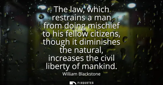 Small: The law, which restrains a man from doing mischief to his fellow citizens, though it diminishes the natural, i