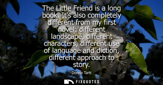 Small: The Little Friend is a long book. Its also completely different from my first novel: different landscape, diff