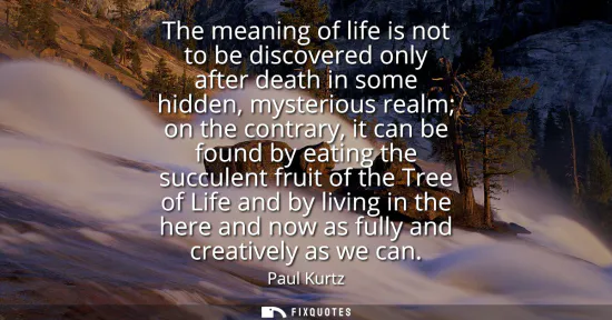 Small: The meaning of life is not to be discovered only after death in some hidden, mysterious realm on the contrary,