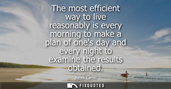 Small: The most efficient way to live reasonably is every morning to make a plan of ones day and every night t