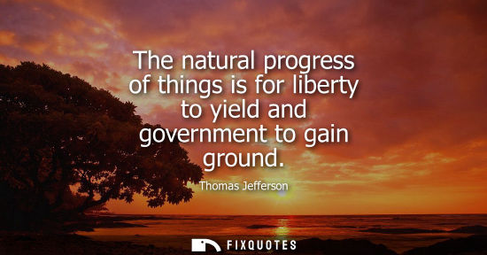 Small: The natural progress of things is for liberty to yield and government to gain ground - Thomas Jefferson