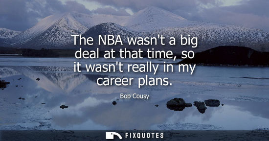 Small: The NBA wasnt a big deal at that time, so it wasnt really in my career plans