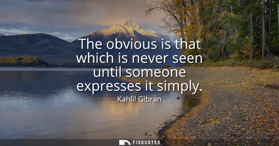 Small: The obvious is that which is never seen until someone expresses it simply