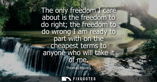 Small: Thomas Huxley - The only freedom I care about is the freedom to do right the freedom to do wrong I am ready to