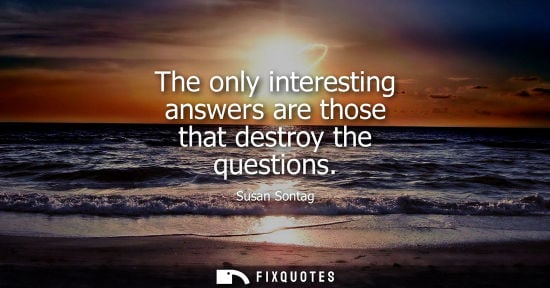 Small: The only interesting answers are those that destroy the questions - Susan Sontag