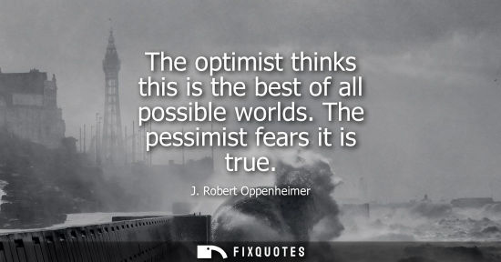 Small: The optimist thinks this is the best of all possible worlds. The pessimist fears it is true