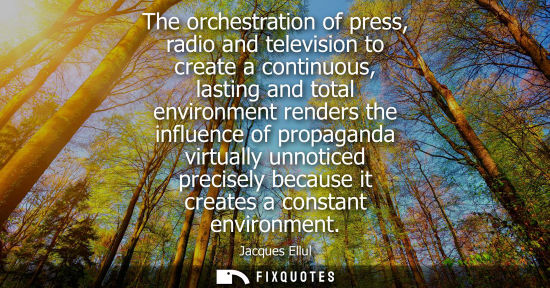 Small: The orchestration of press, radio and television to create a continuous, lasting and total environment 