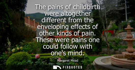 Small: The pains of childbirth were altogether different from the enveloping effects of other kinds of pain. T