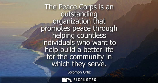 Small: The Peace Corps is an outstanding organization that promotes peace through helping countless individual