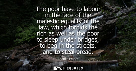 Small: Anatole France: The poor have to labour in the face of the majestic equality of the law, which forbids the ric