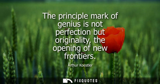 Small: The principle mark of genius is not perfection but originality, the opening of new frontiers