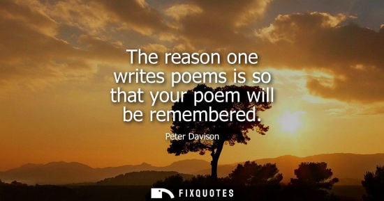 Small: The reason one writes poems is so that your poem will be remembered