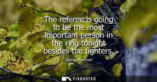Small: The referee is going to be the most important person in the ring tonight besides the fighters - George Foreman