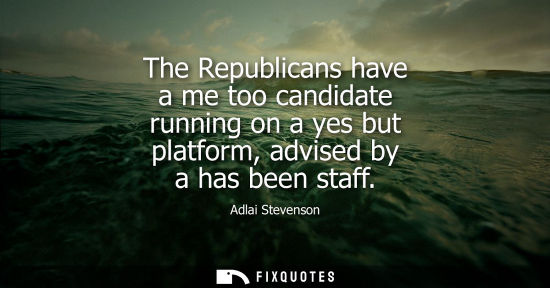 Small: The Republicans have a me too candidate running on a yes but platform, advised by a has been staff