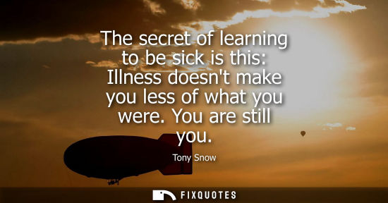 Small: The secret of learning to be sick is this: Illness doesnt make you less of what you were. You are still