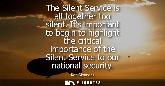 Small: The Silent Service is all together too silent. Its important to begin to highlight the critical importa