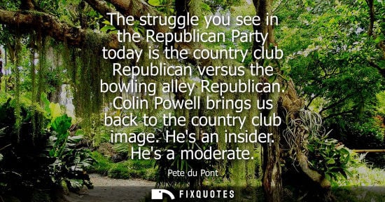 Small: The struggle you see in the Republican Party today is the country club Republican versus the bowling alley Rep