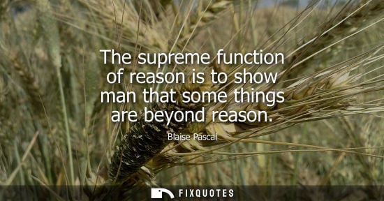Small: The supreme function of reason is to show man that some things are beyond reason