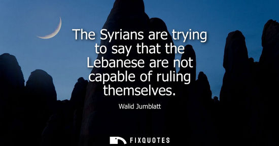 Small: The Syrians are trying to say that the Lebanese are not capable of ruling themselves