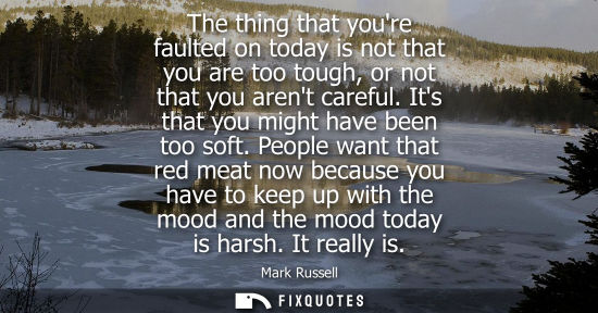 Small: The thing that youre faulted on today is not that you are too tough, or not that you arent careful. Its