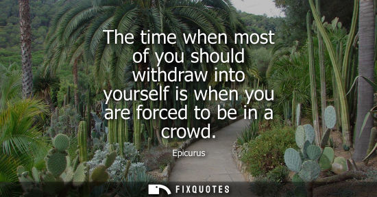 Small: The time when most of you should withdraw into yourself is when you are forced to be in a crowd - Epicurus