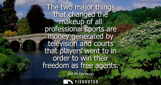 Small: The two major things that changed the makeup of all professional sports are money generated by televisi