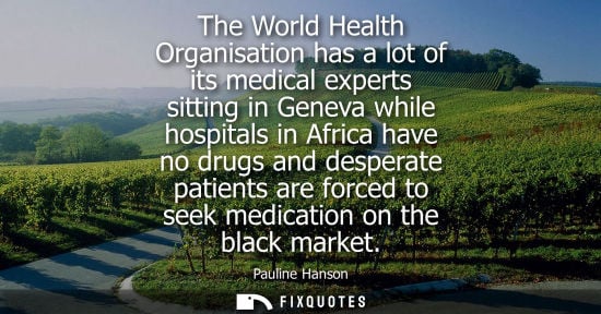 Small: Pauline Hanson: The World Health Organisation has a lot of its medical experts sitting in Geneva while hospita