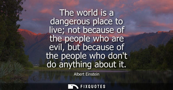 Small: The world is a dangerous place to live not because of the people who are evil, but because of the people who d