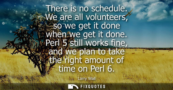 Small: There is no schedule. We are all volunteers, so we get it done when we get it done. Perl 5 still works 