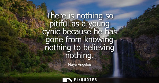 Small: There is nothing so pitiful as a young cynic because he has gone from knowing nothing to believing nothing