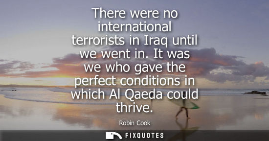 Small: There were no international terrorists in Iraq until we went in. It was we who gave the perfect conditi