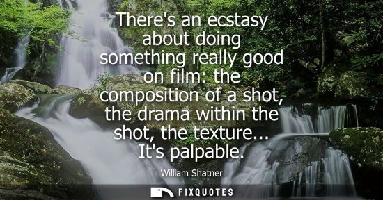 Small: Theres an ecstasy about doing something really good on film: the composition of a shot, the drama withi