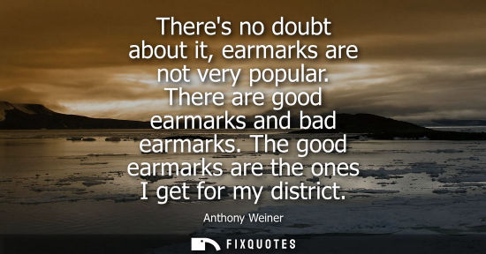 Small: Theres no doubt about it, earmarks are not very popular. There are good earmarks and bad earmarks. The 