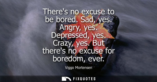 Small: Theres no excuse to be bored. Sad, yes. Angry, yes. Depressed, yes. Crazy, yes. But theres no excuse fo