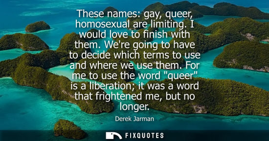 Small: These names: gay, queer, homosexual are limiting. I would love to finish with them. Were going to have 