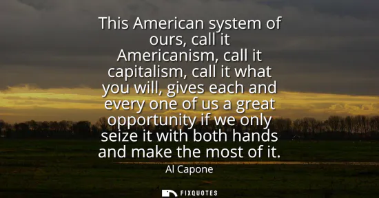 Small: This American system of ours, call it Americanism, call it capitalism, call it what you will, gives each and e