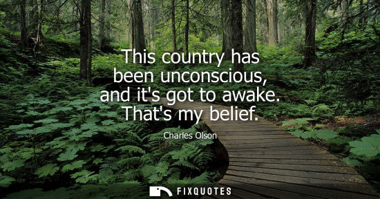Small: This country has been unconscious, and its got to awake. Thats my belief