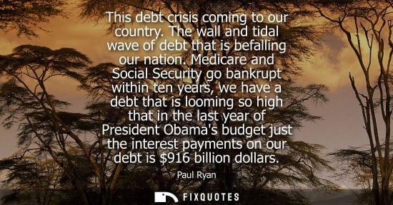 Small: This debt crisis coming to our country. The wall and tidal wave of debt that is befalling our nation.