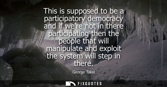Small: This is supposed to be a participatory democracy and if were not in there participating then the people