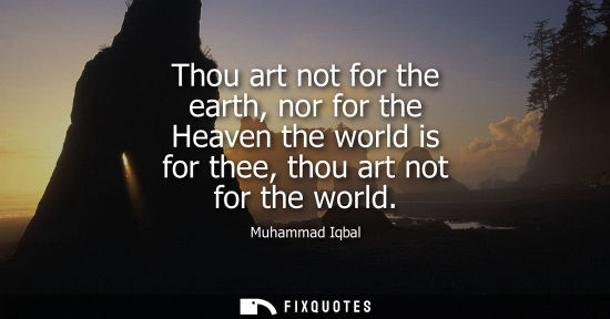 Small: Thou art not for the earth, nor for the Heaven the world is for thee, thou art not for the world