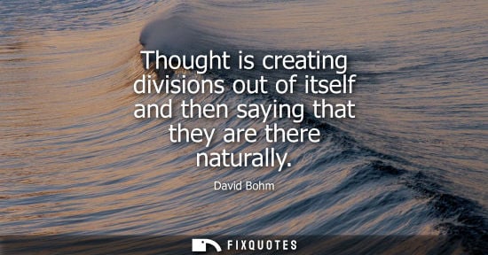 Small: David Bohm: Thought is creating divisions out of itself and then saying that they are there naturally