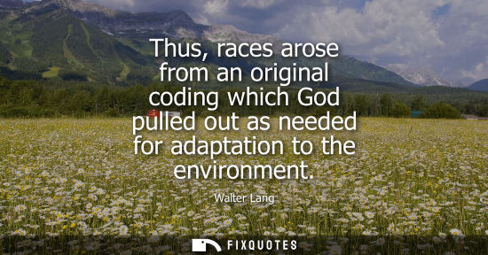 Small: Thus, races arose from an original coding which God pulled out as needed for adaptation to the environm