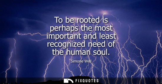 Small: To be rooted is perhaps the most important and least recognized need of the human soul