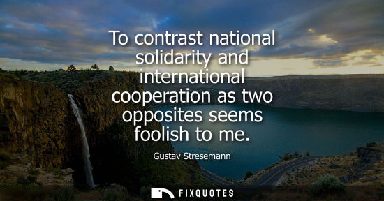 Small: To contrast national solidarity and international cooperation as two opposites seems foolish to me