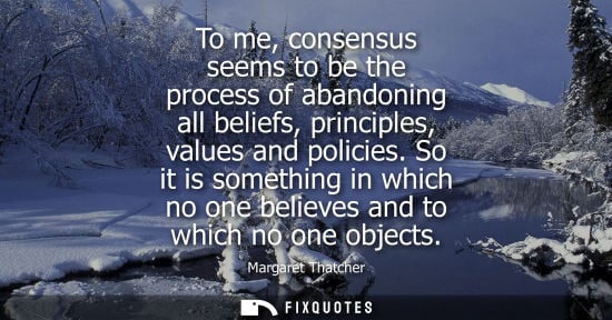 Small: To me, consensus seems to be the process of abandoning all beliefs, principles, values and policies.