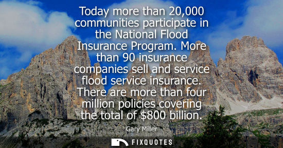 Small: Today more than 20,000 communities participate in the National Flood Insurance Program. More than 90 insurance