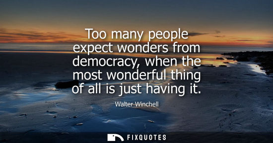 Small: Too many people expect wonders from democracy, when the most wonderful thing of all is just having it