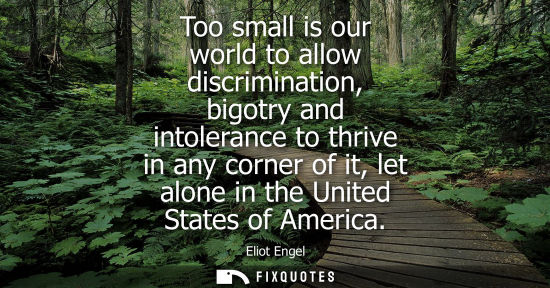 Small: Too small is our world to allow discrimination, bigotry and intolerance to thrive in any corner of it, 