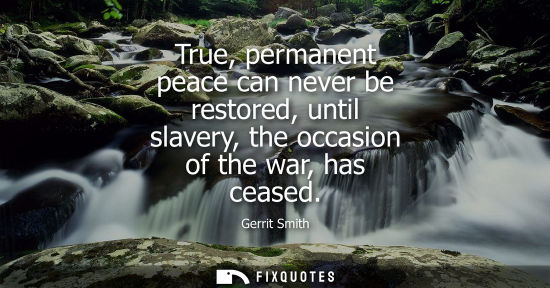 Small: True, permanent peace can never be restored, until slavery, the occasion of the war, has ceased
