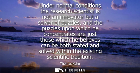 Small: Under normal conditions the research scientist is not an innovator but a solver of puzzles, and the puz